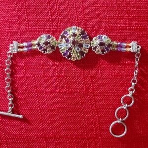 Multigemstone Medallion Cocktsil Toggle Bracelet in Sterling Silver 14.20ctw